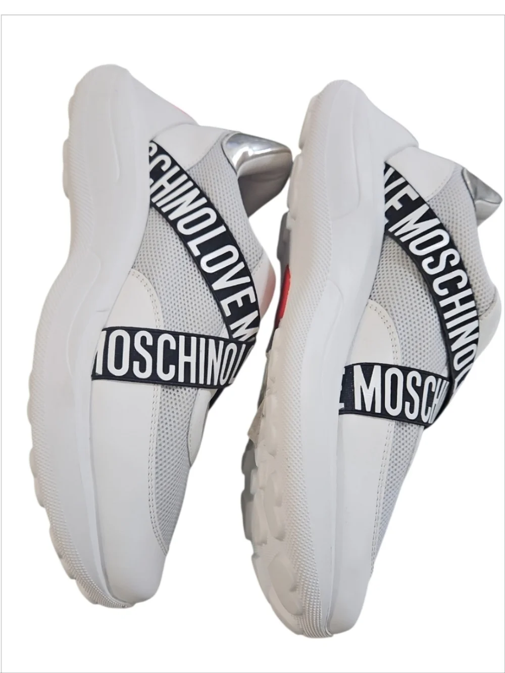 Love Moschino White Logo Band Mesh Sneakers Crisscross Chunky Running Shoes 9 - Picture 5 of 16